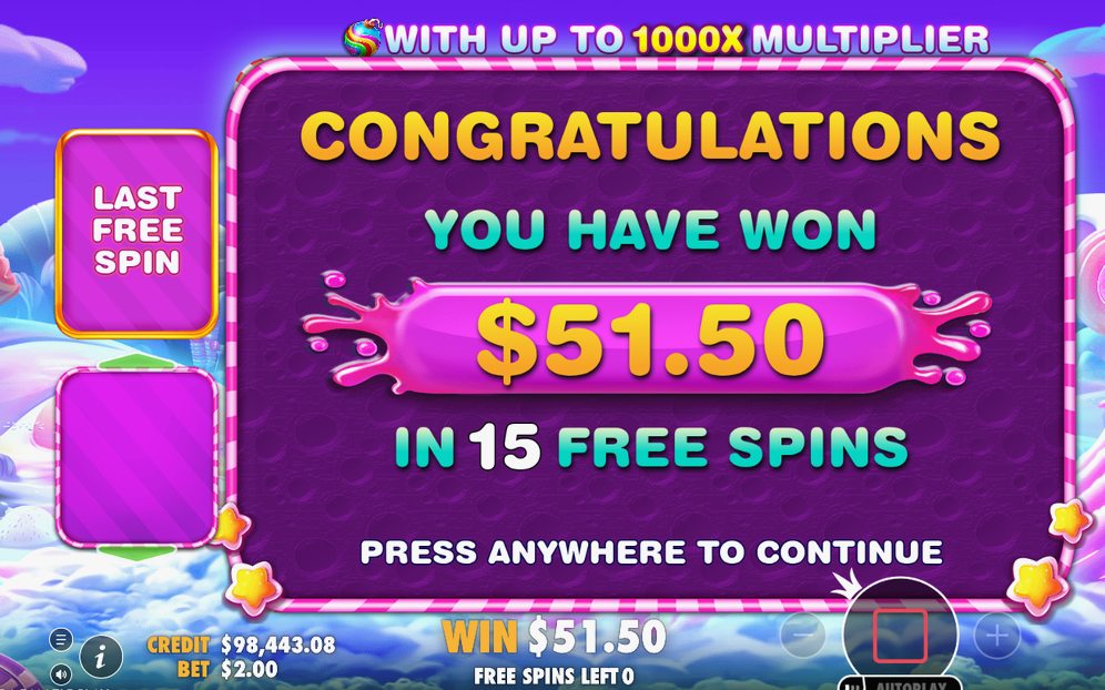 Tumble win screen, eight or more matching symbols paying